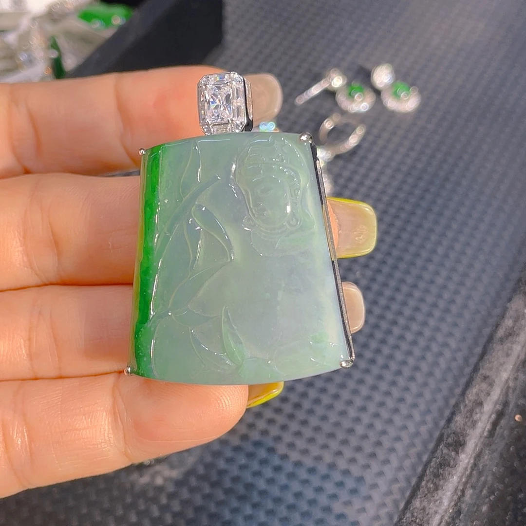 翡翠银S925镶嵌颈饰天然