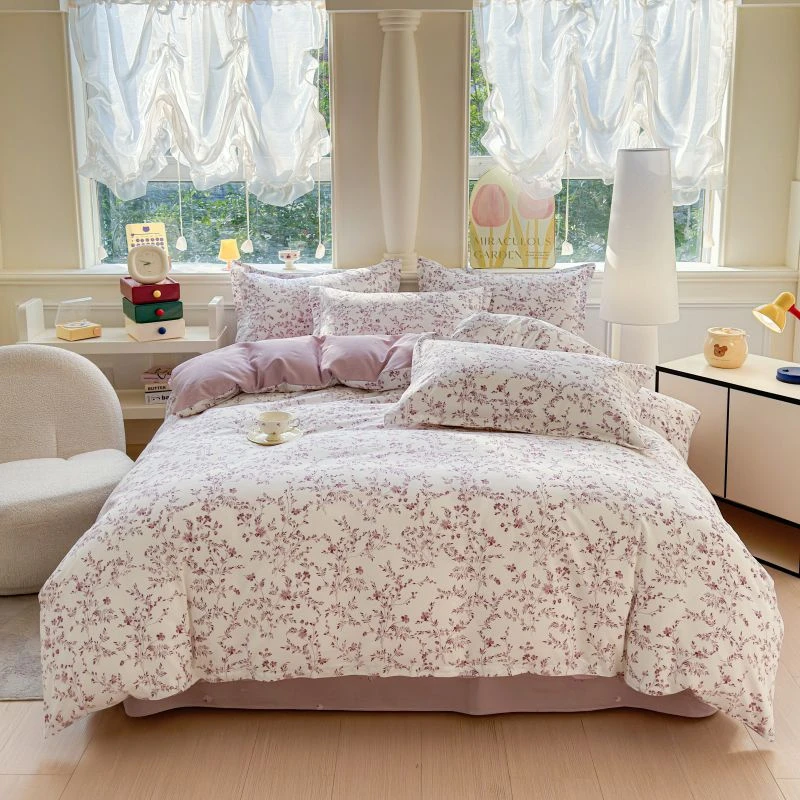 新款碎花全棉斜纹亲肤四件套小清新印花被套宿舍棉100棉床上用品A