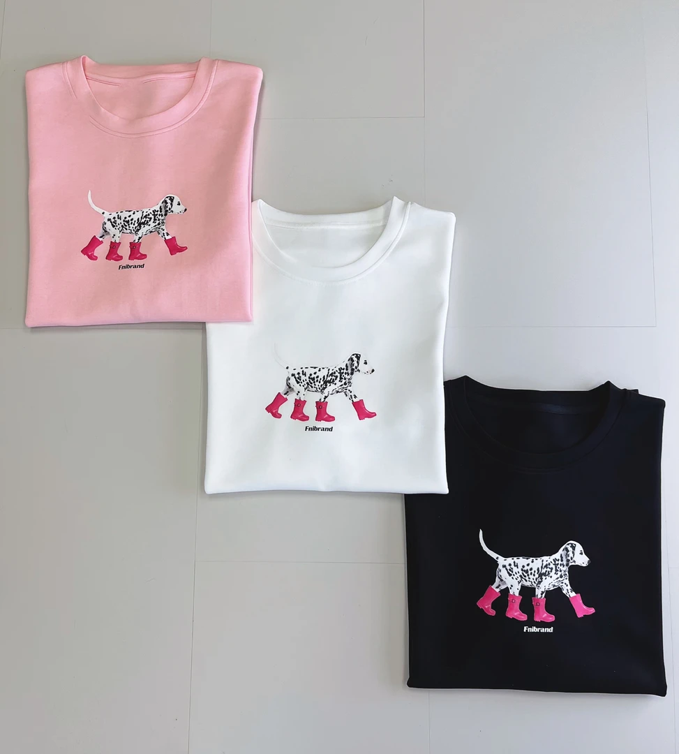 美式小众设计感斑点狗狗狗印袖T恤女款高街半袖