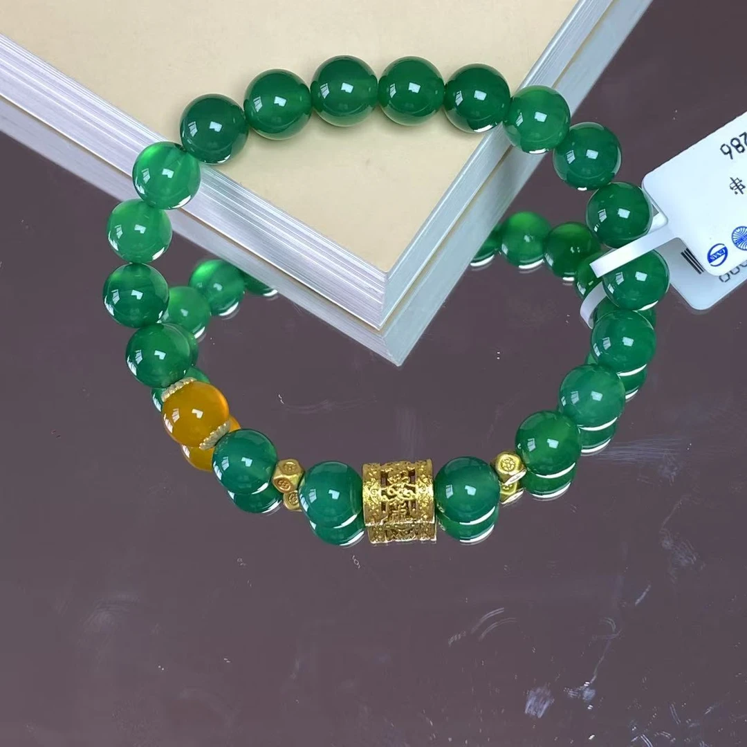 天然绿玛瑙路路通配黄玛瑙顶珠手链手串女单圈 多样性发一SC-560