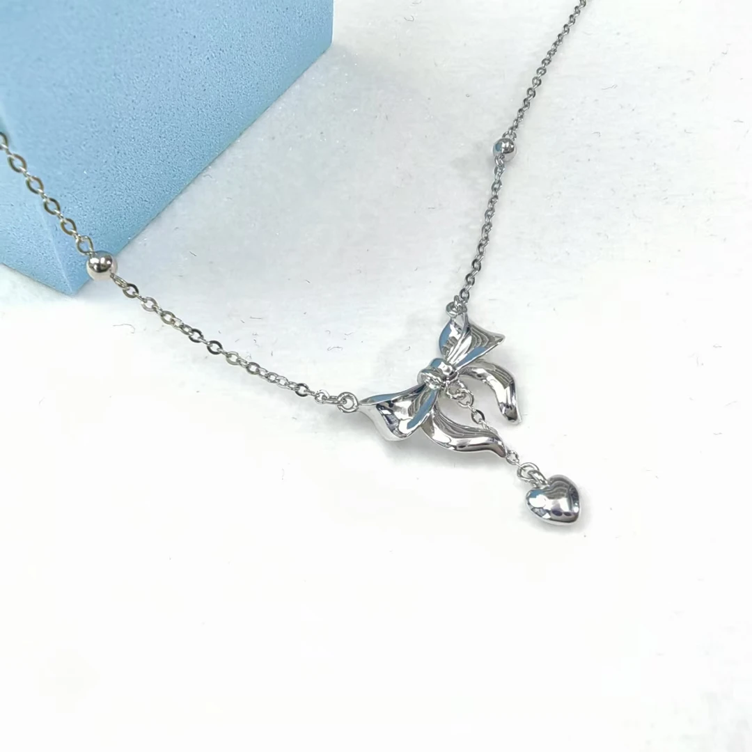 PT950铂金项链 在逃公主蝴蝶结流苏铂金套链 可调节约45cm