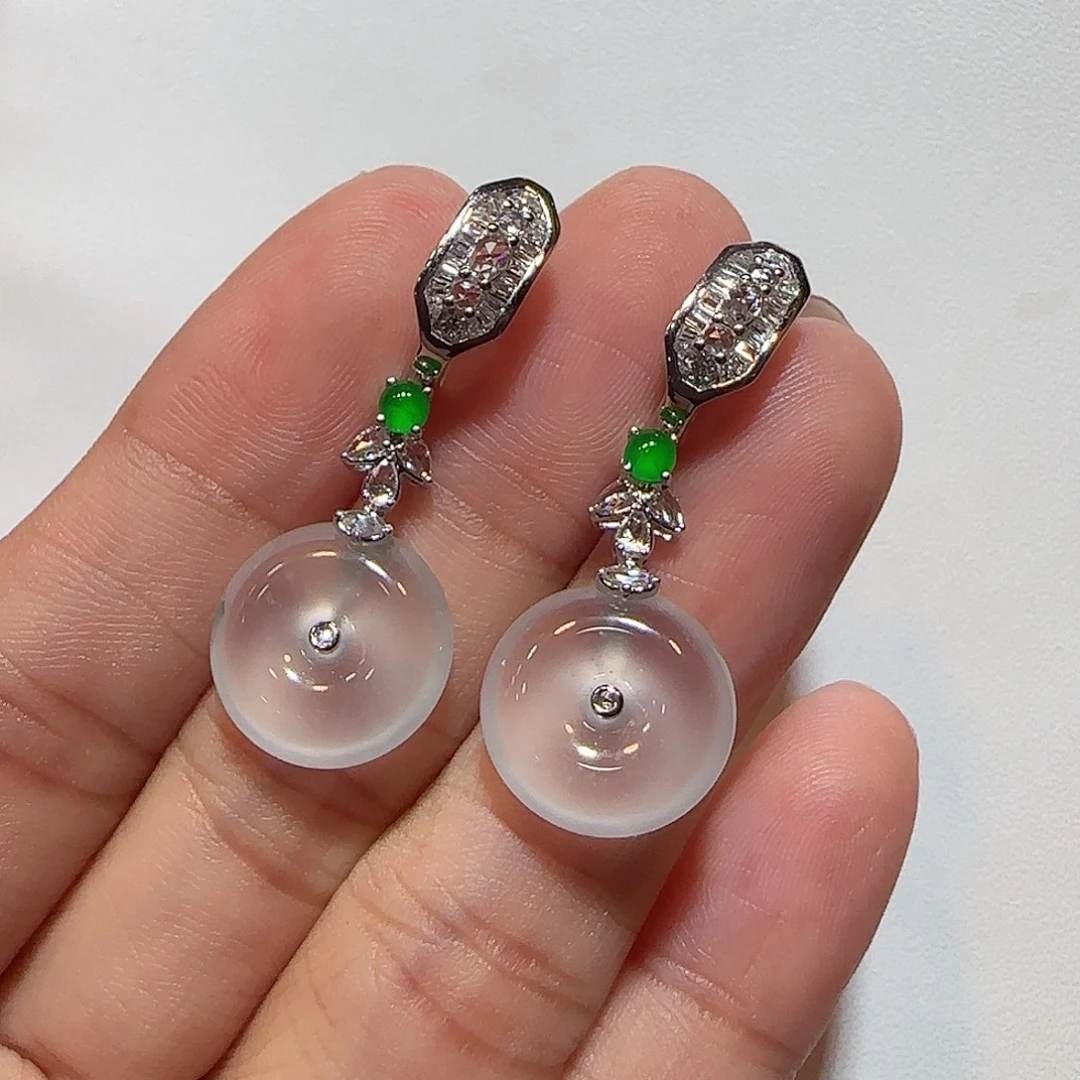 翡翠18K金镶嵌耳坠平安扣