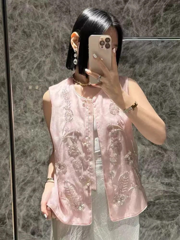 春夏装新款提花重工钉珠刺绣马甲新中式国风上衣女1266