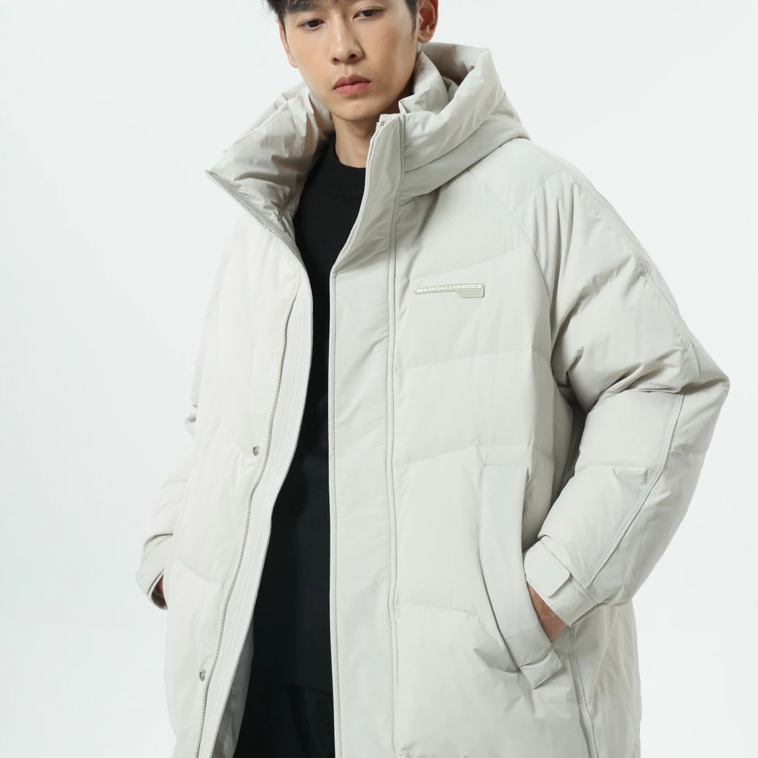 AAL2025冬季加绒加厚长款简约裁剪休闲百搭连帽保暖90白鸭绒685