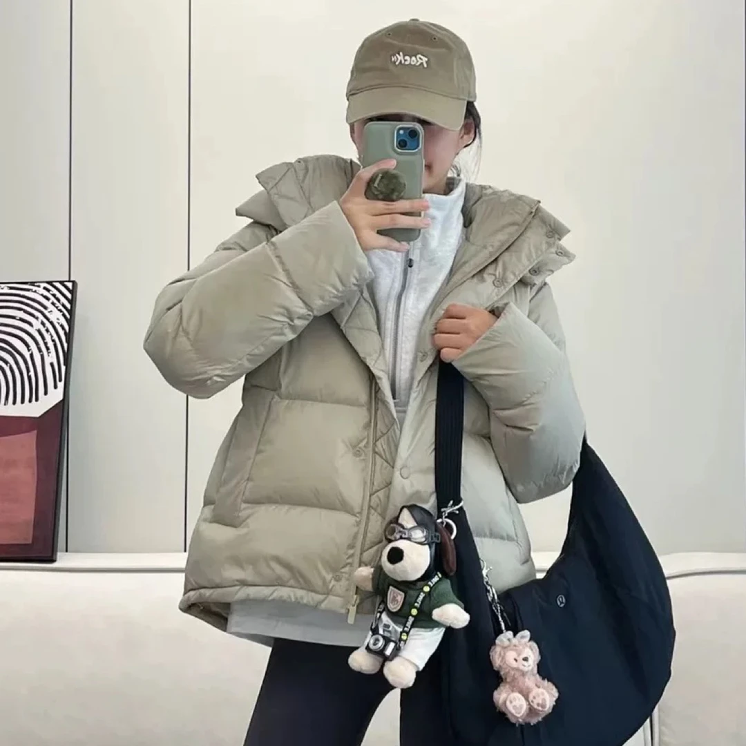 新国标90白鸭绒羽绒服女冬季收腰抽绳加厚保暖休闲连帽外套D25144