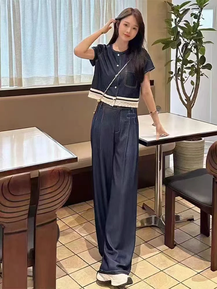 丹妮丝新款女装通勤风时尚套装显瘦减龄洋气牛仔两件套套装