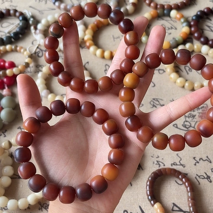 菩提根/象牙果手串卡13手工干磨桶珠