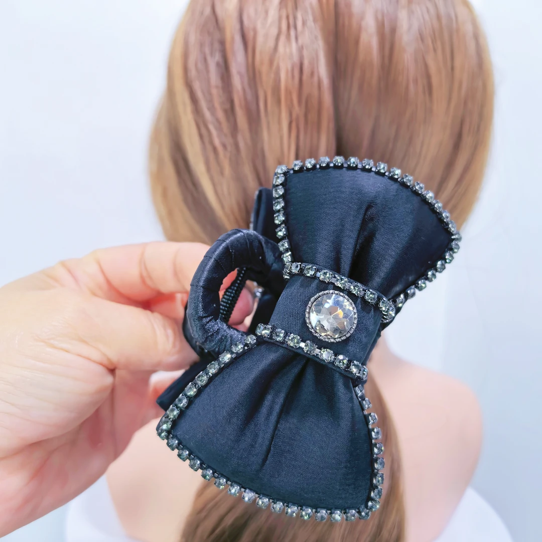 立体蝴蝶结手工原创设计抓夹黑色发夹马尾夹韩版气质百搭时尚