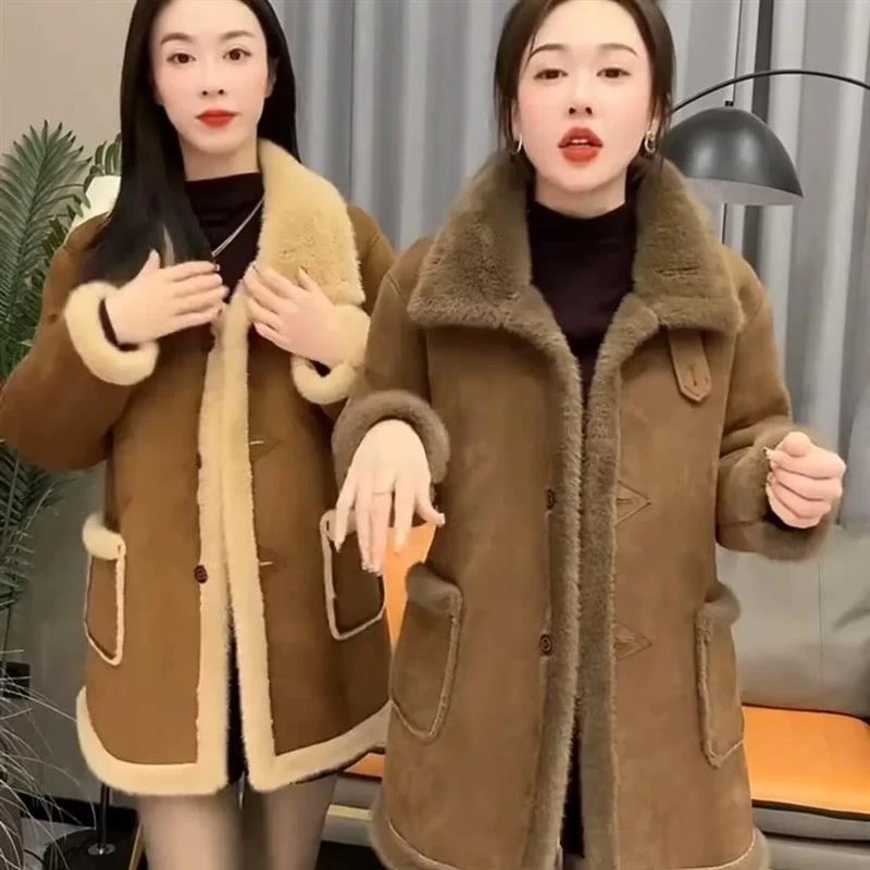 时尚加绒加厚外套2025冬季新款女士气质显瘦百搭保暖中长款大衣