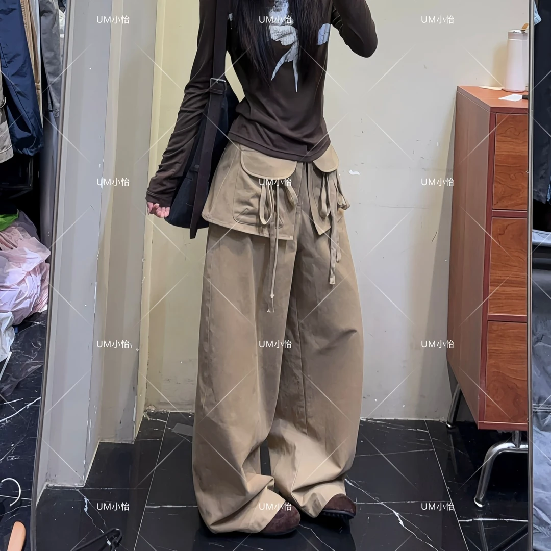 鑫怡定制【落日秋栩】秋季新款女假两件屁帘宽松阔腿休闲拖地裤