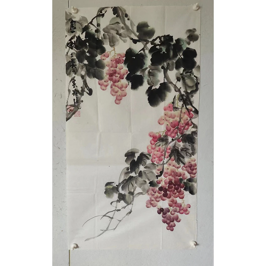 3457  纯手绘字画《葡萄》中堂  尺寸 128×70