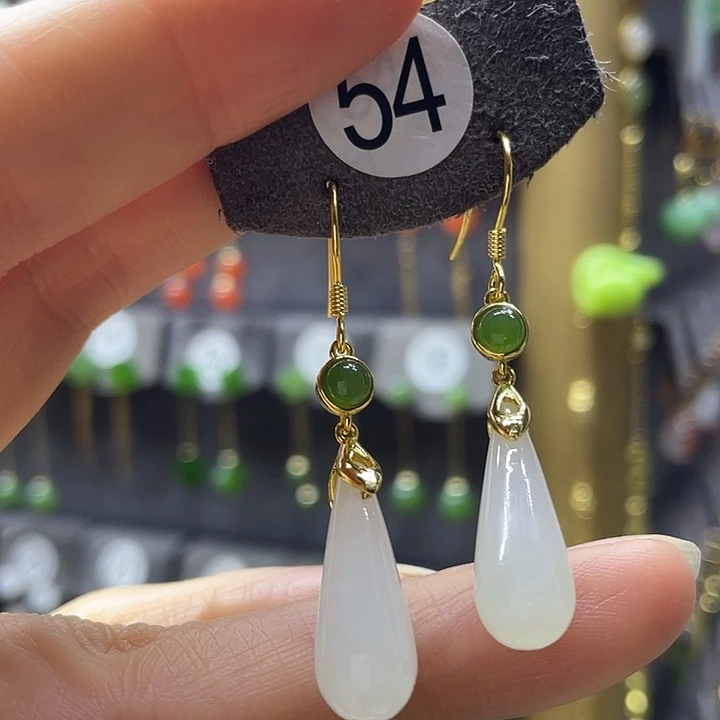 和田玉银S925镶嵌耳饰