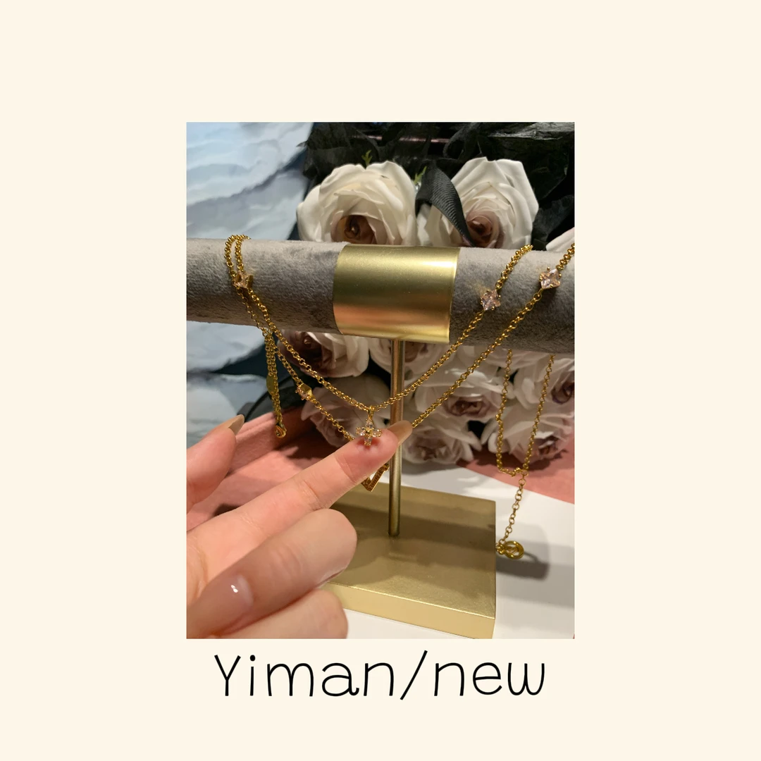 铜合金合成锆石吊坠 微镶金色字母吊坠双层项链MZ3751
