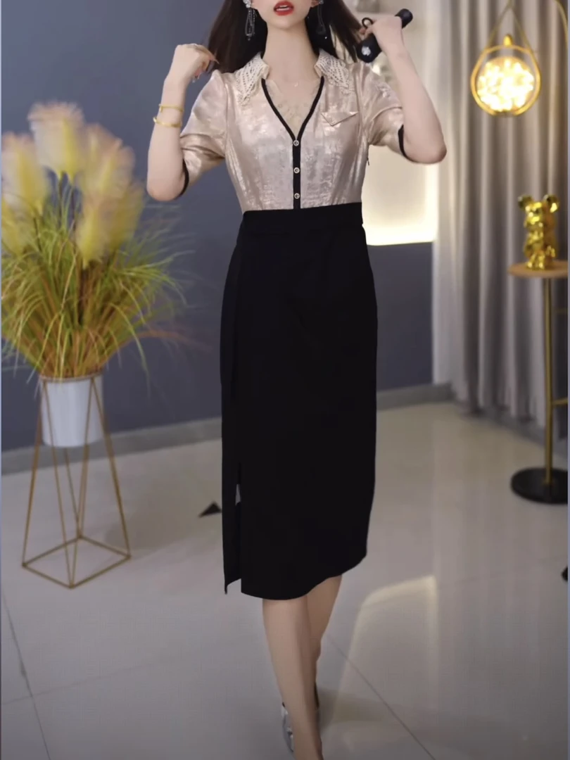 【连衣裙】C17香槟色优雅气质时尚减龄休闲显瘦夏季连衣裙