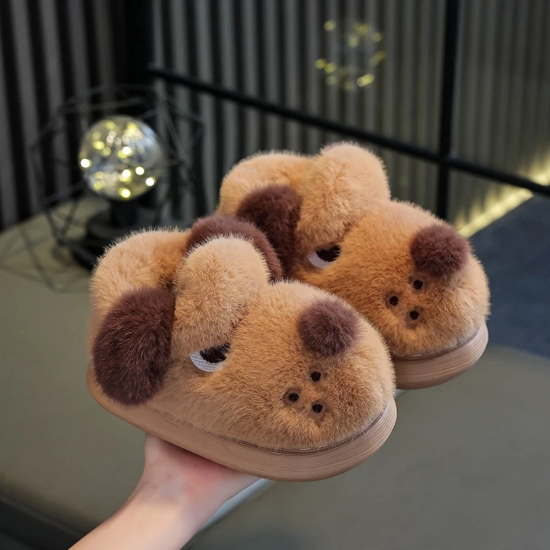 儿童棉鞋冬季小狗厚底居家室内包跟加厚防滑户外冬季新款男女童靴