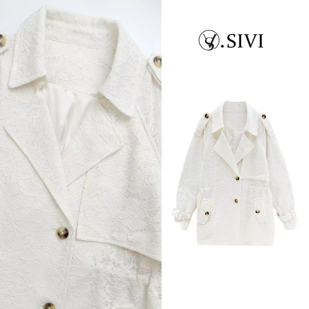 熙薇【婉婉有仪】2025春季新款时尚气质休闲蕾丝风衣外套H1584