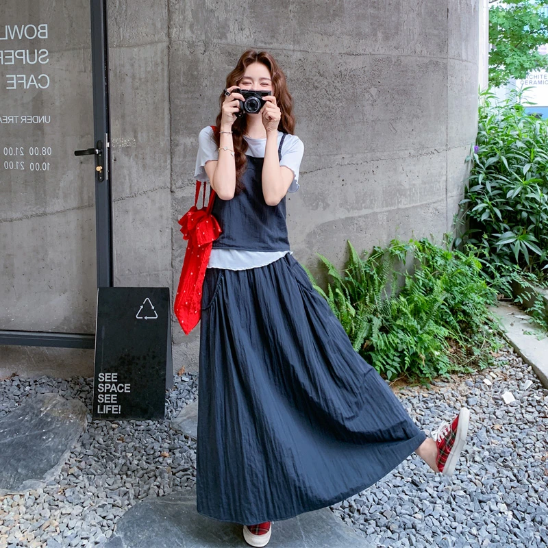 复古老钱风T恤吊带半身裙套装2025新款氛围感松弛感慵懒风三件套