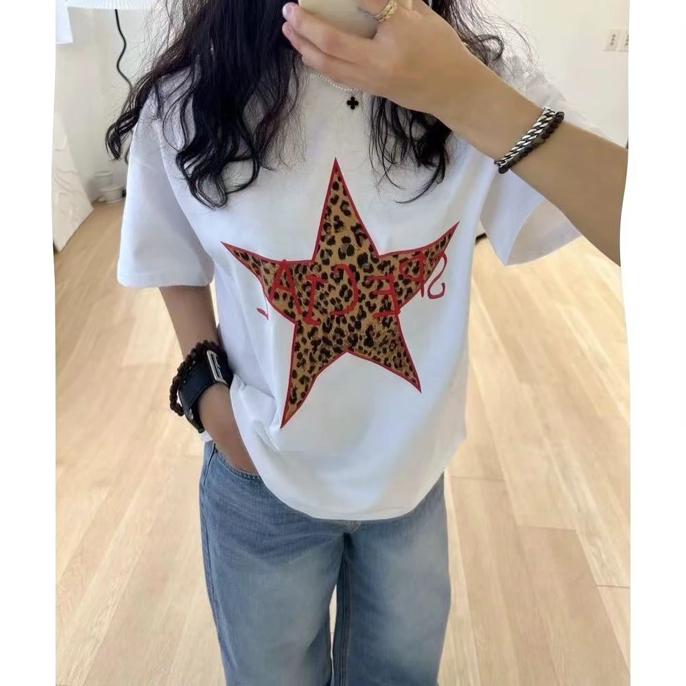 （豹纹星）韩国东大门t恤kiff-别致休闲独特棉T宽松百搭上衣C432