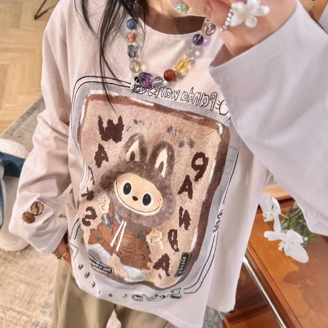 秋冬pandawarks熊猫纸袋25335拉布布无感印花棉长袖T恤女打底衫