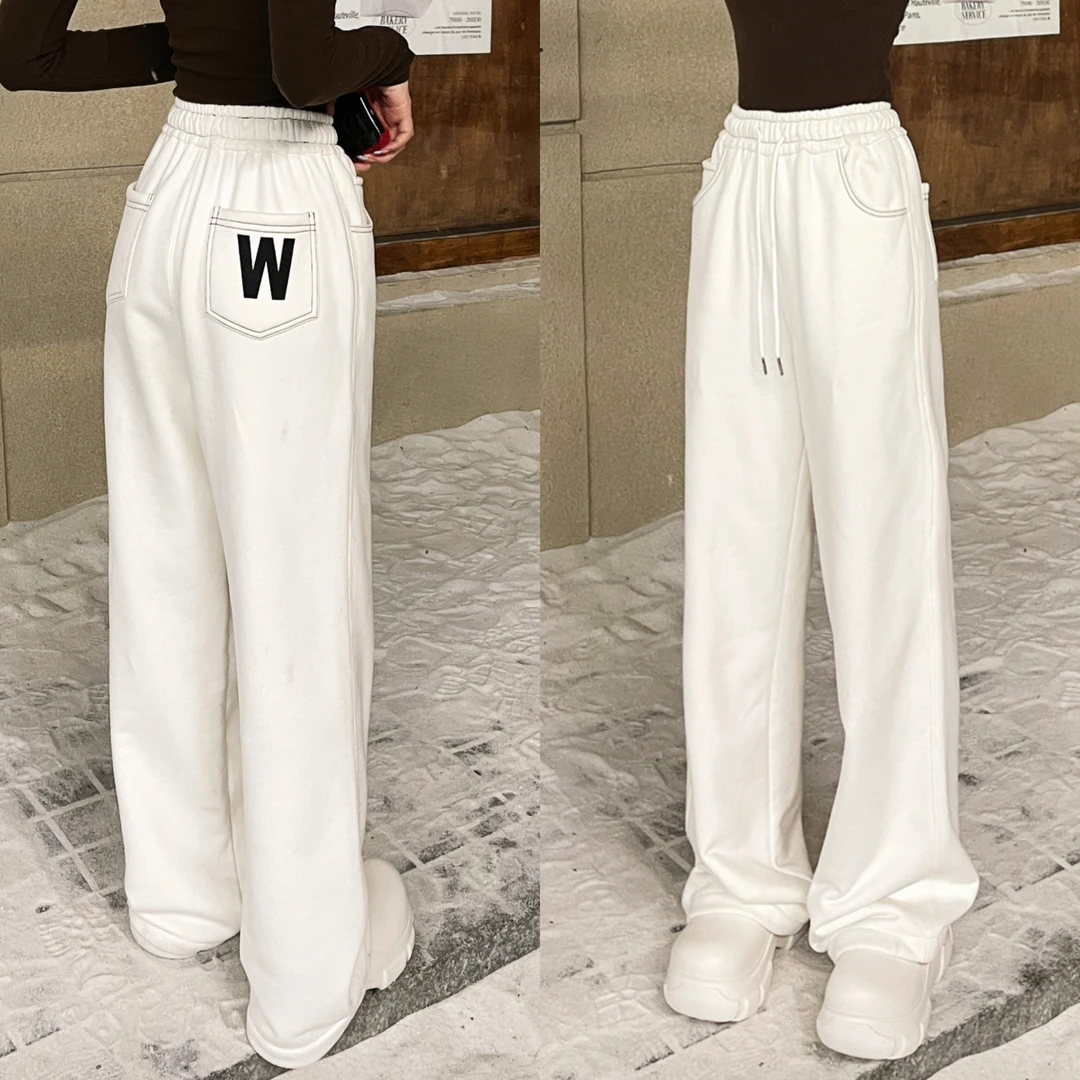 婉君【后面字母】运动白色高腰直筒百搭宽松裤子LWJ23C3K1287