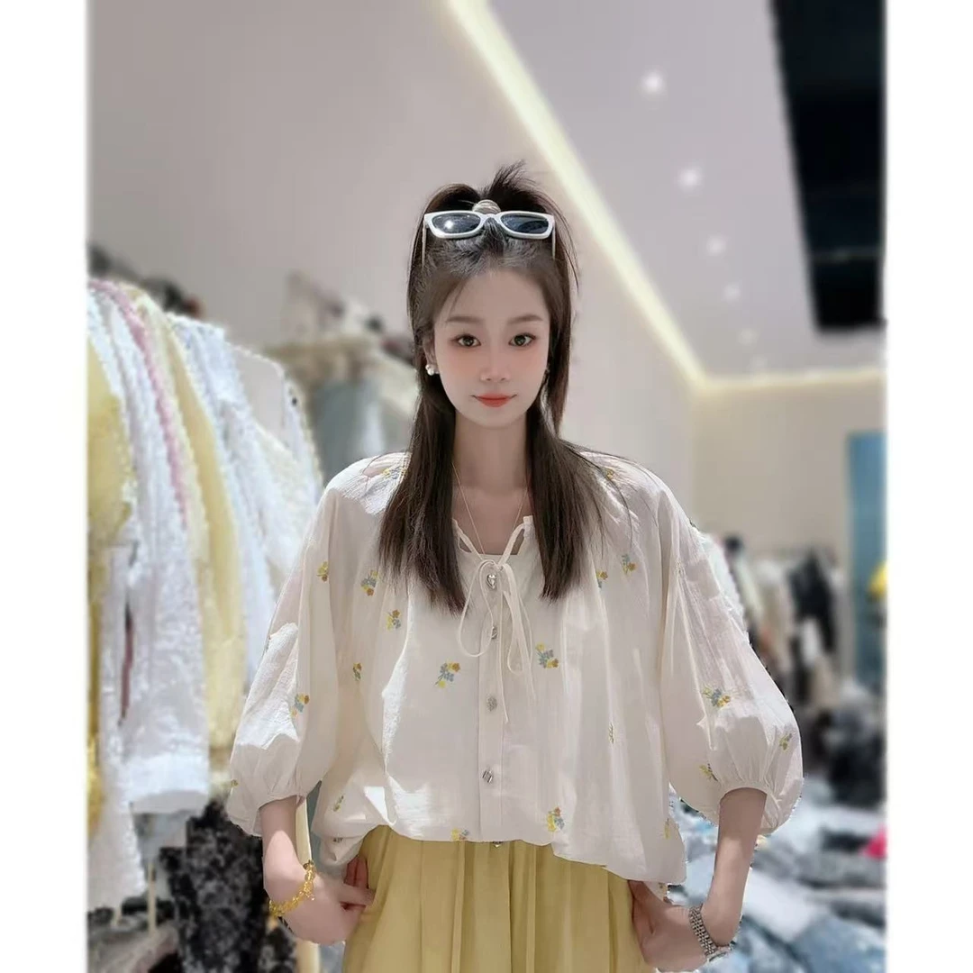 【三懿服饰】2025夏季新款小花棉麻防晒小衫-6623