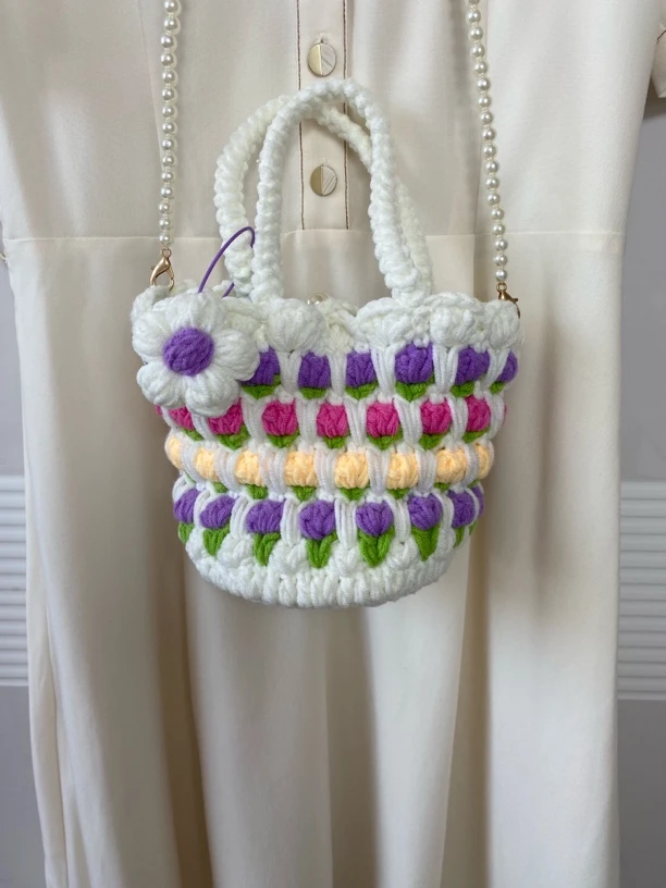 【郁金香】菜篮编织手机袋手提包小香风小包包手拎包时尚单肩斜挎包