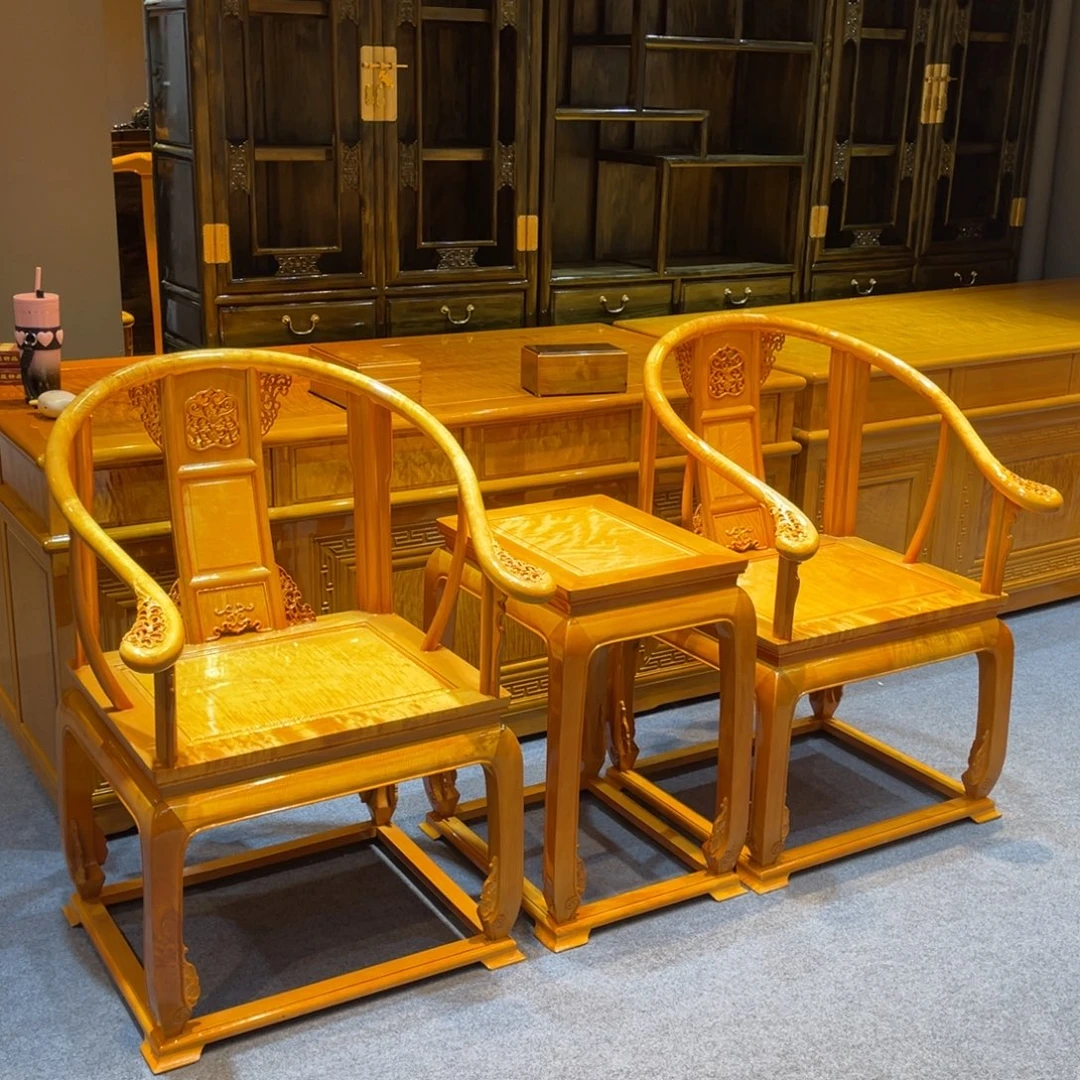 凯***胜成套家具紫檀木类大叶皇宫椅三件套