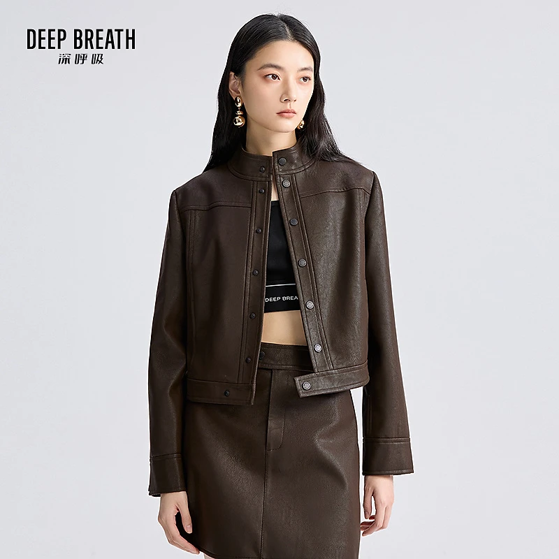 DEEP BREATH深呼吸女装短夹克PU皮衣半身裙套装A401389-A200350