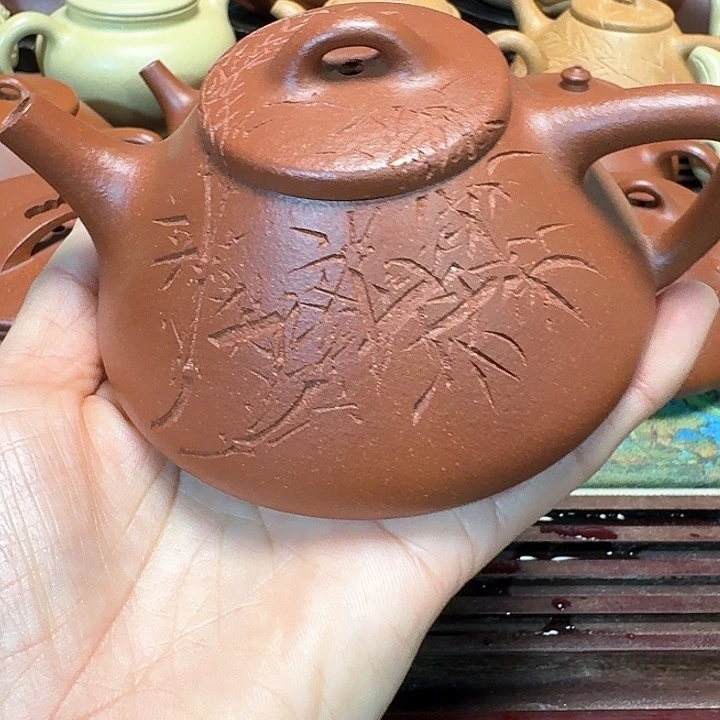 紫砂茶壶红降坡半手工