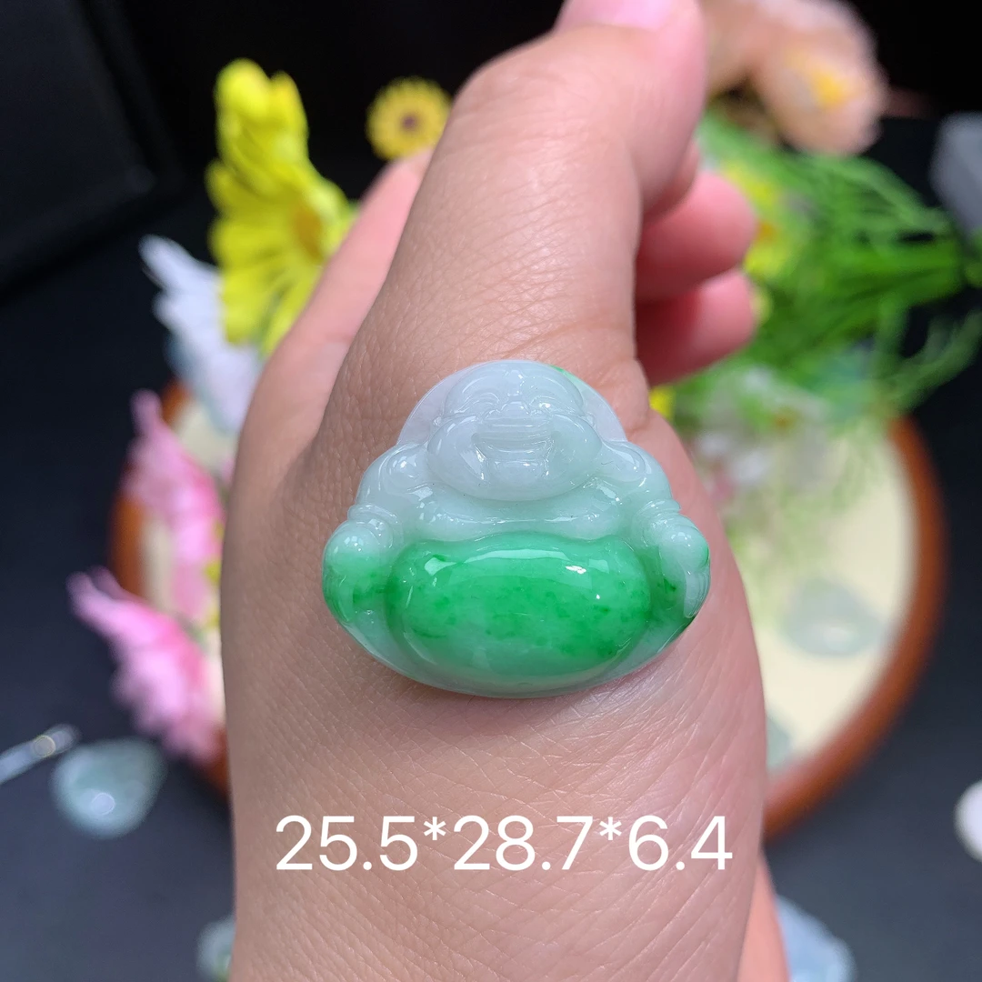 缅甸翡翠A货冰种飘绿佛公阁挂件水润雕刻精冰气妈妈绿色玉石百搭