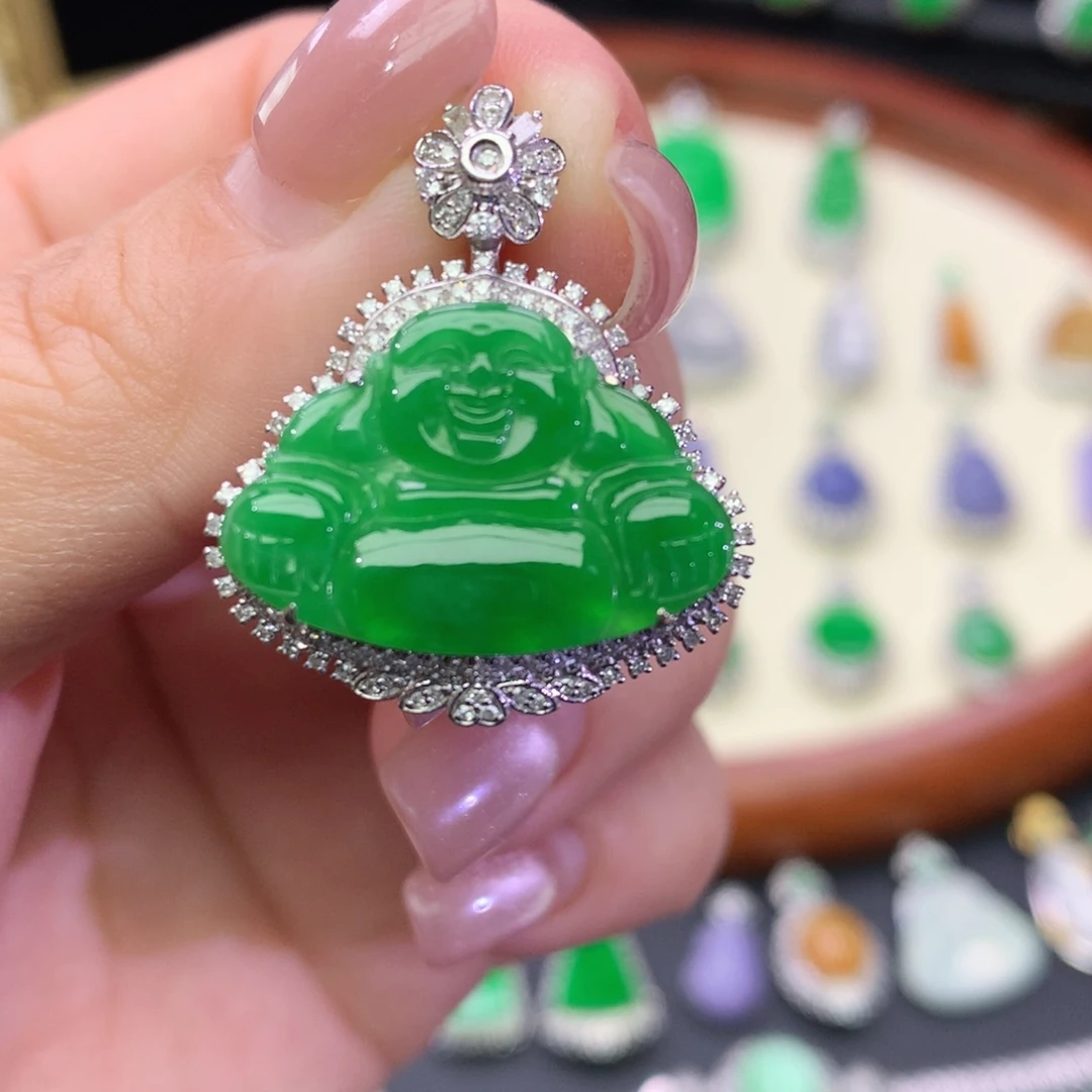 翡翠18K金镶嵌吊坠(不含链)