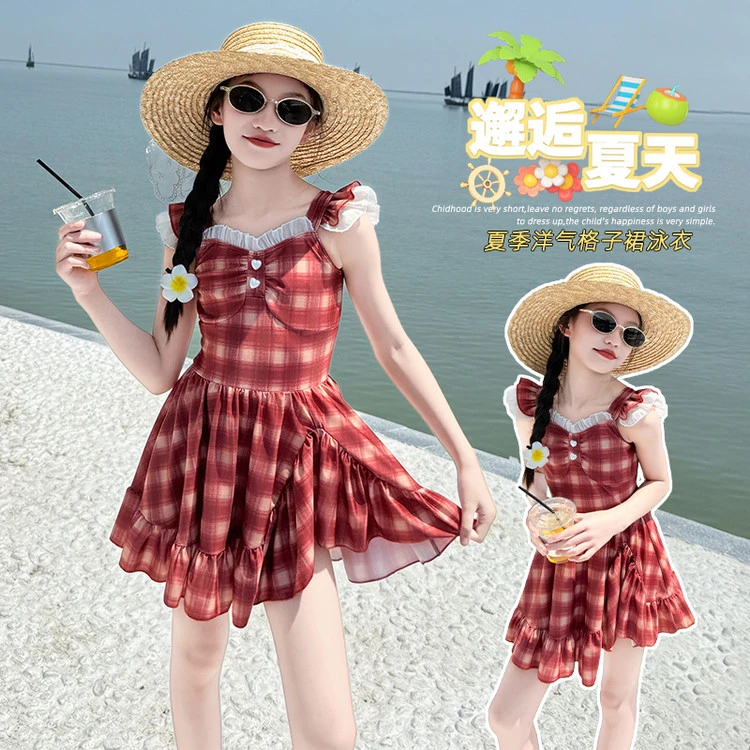 女童泳衣夏季2025新款儿童连体裙式泳装女大童高颜值公主风游