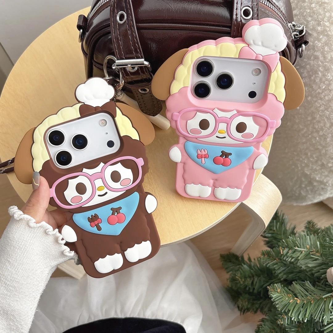【高定款】苹果|立体戴眼镜粉小羊卡通适用iPhone17-13硅胶手机壳