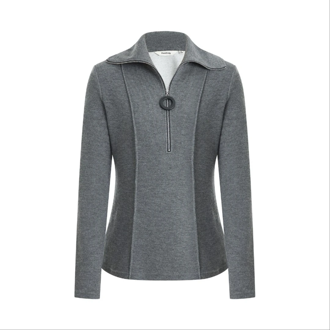 【达人专享】玛丝菲尔灰色亲肤羊毛拉链翻领羊毛衬衫A1BW40151