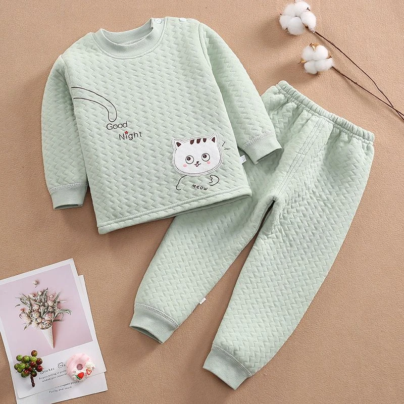 儿童保暖内衣男三层夹棉宝宝保暖衣套装纯棉加厚婴儿衣服冬季女童