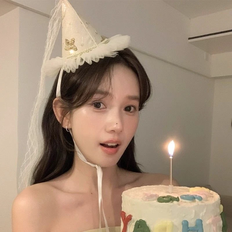 心想事成金色头纱飘带蝴蝶结帽子发夹女生日派对拍照道具头饰夹子