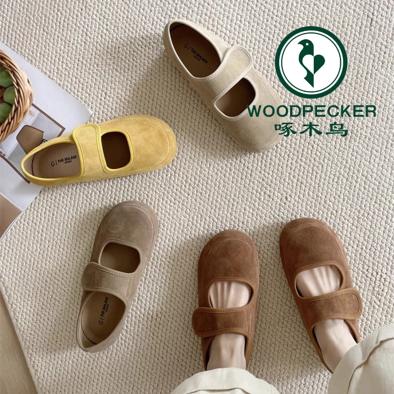 啄木鸟森系黄色勃肯鞋女平底2025年春季浅口软底豆豆鞋奶奶鞋单鞋