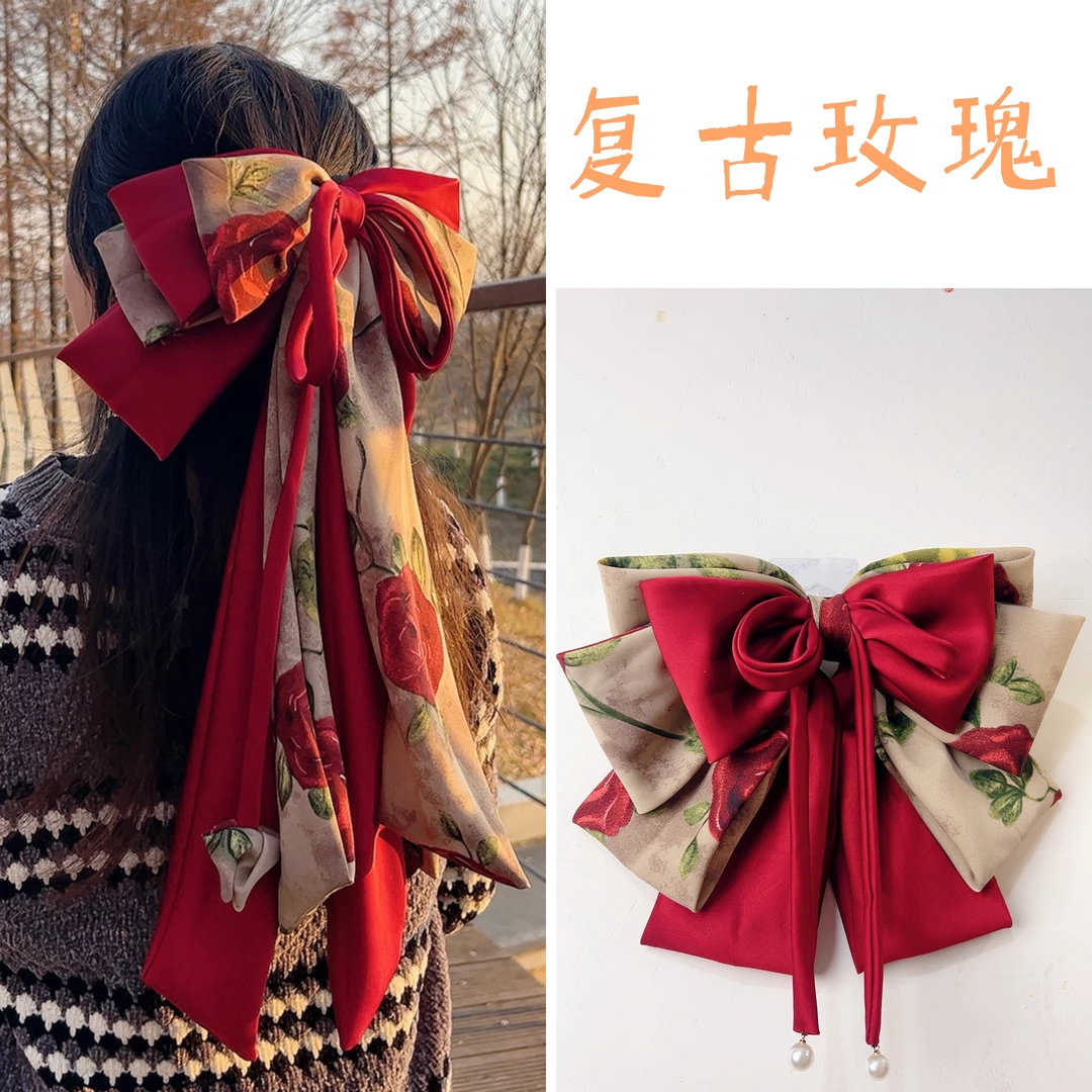 复古大版玫瑰气质经典百搭时尚新年气质蝴蝶结发饰头饰新娘款精致