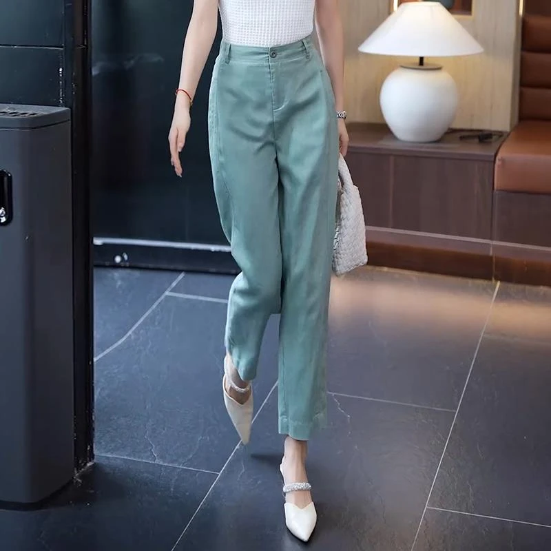 天丝亚麻哈伦裤女2025夏季新款高腰宽松显瘦薄款棉麻休闲镰刀裤子
