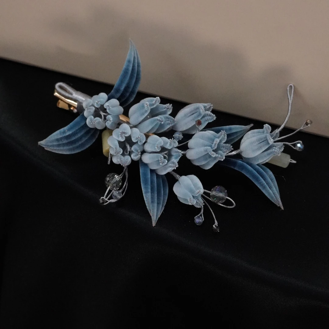 细绒蓝铃兰发夹南京绒花日常配饰国风古风中式气质
