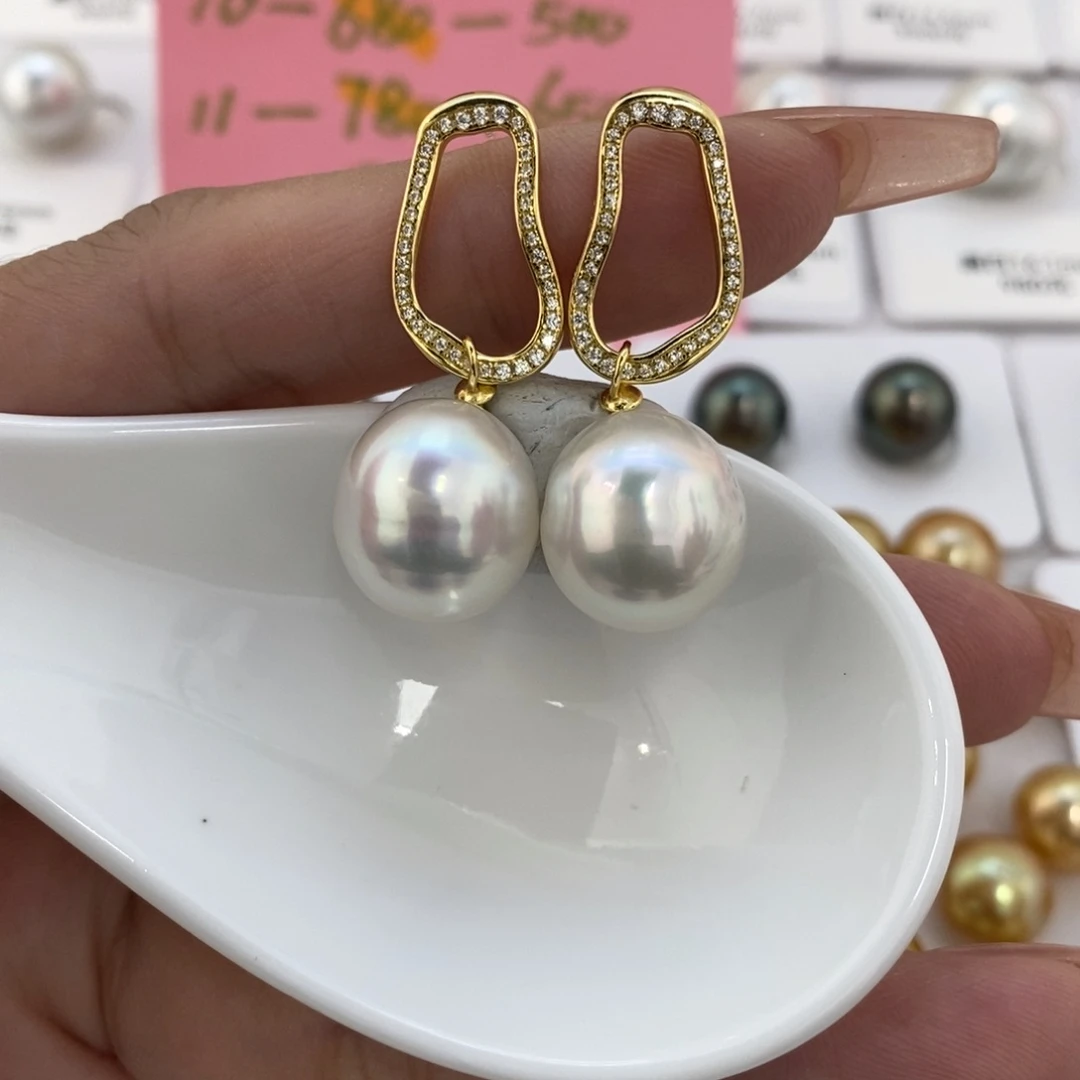 未镶嵌裸珠海水珍珠澳白宝石光对珠13+