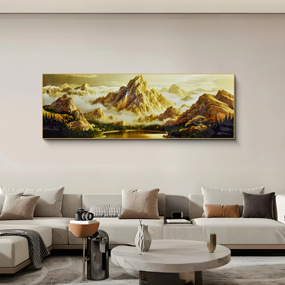 【专属】现代轻奢背靠金山横版装饰画客厅卧室床头背景墙金山70200