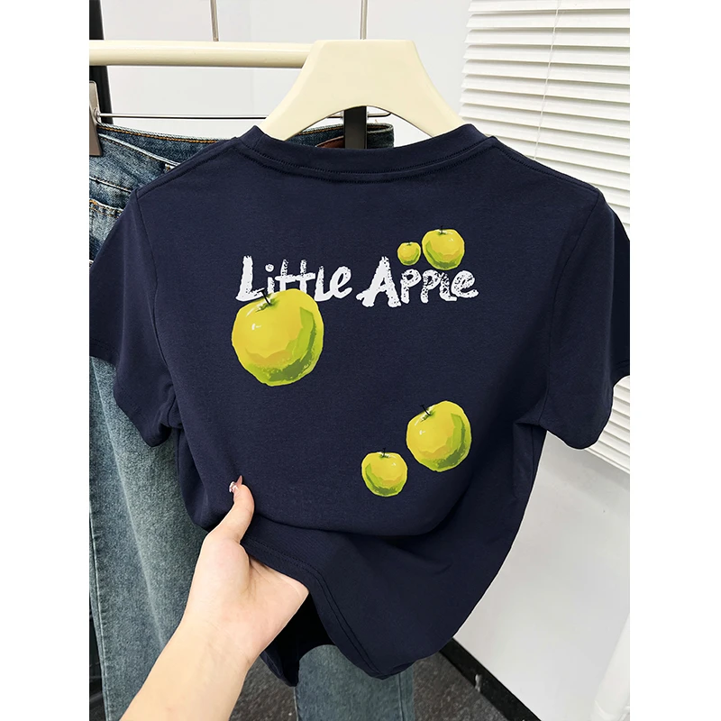 设计感圆领正肩短袖t恤女夏新款韩版小个子休闲趣味印花百搭上衣