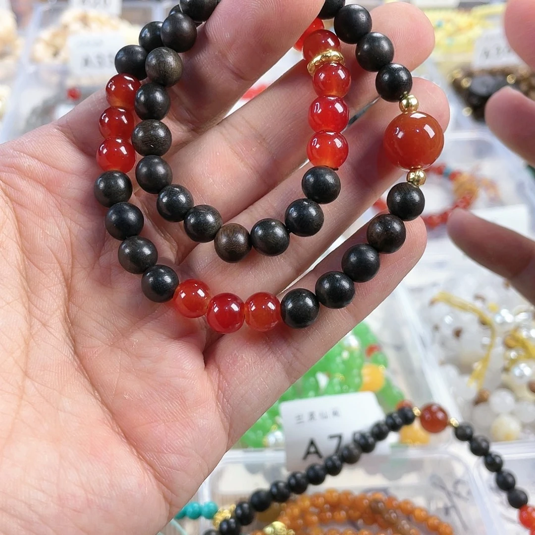 檀香木手串银S925镀金镶嵌