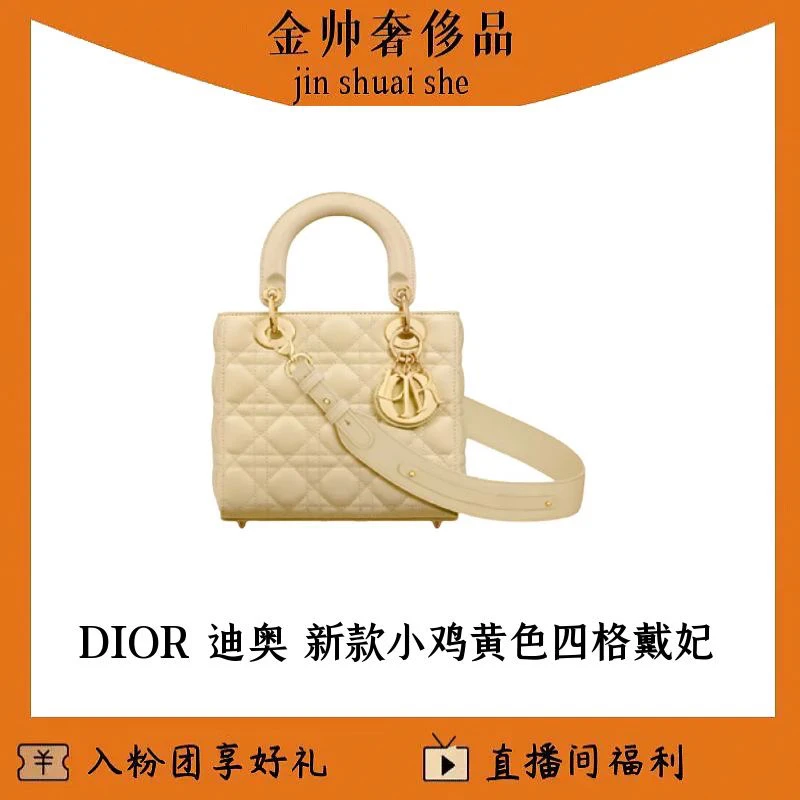 99新 DIOR/迪奥 小鸡黄/四格戴妃/手提/单肩包/B5033