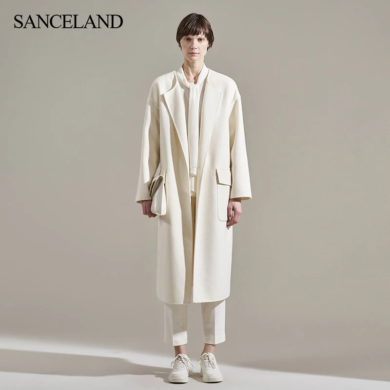 SANCELAND三石一澜冬阔型长款双面羊毛羊绒大衣SH47124011