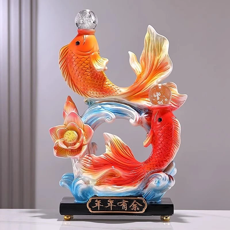 招财摆件年年有余客厅陶瓷酒柜电视柜办公室乔迁新居双鱼摆件