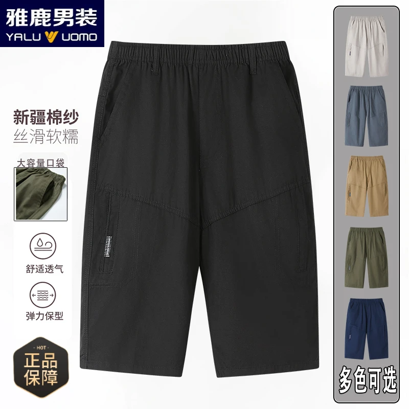 雅鹿男装夏季薄款男士宽松速干透气弹力大码运动户外沙滩短裤 雅