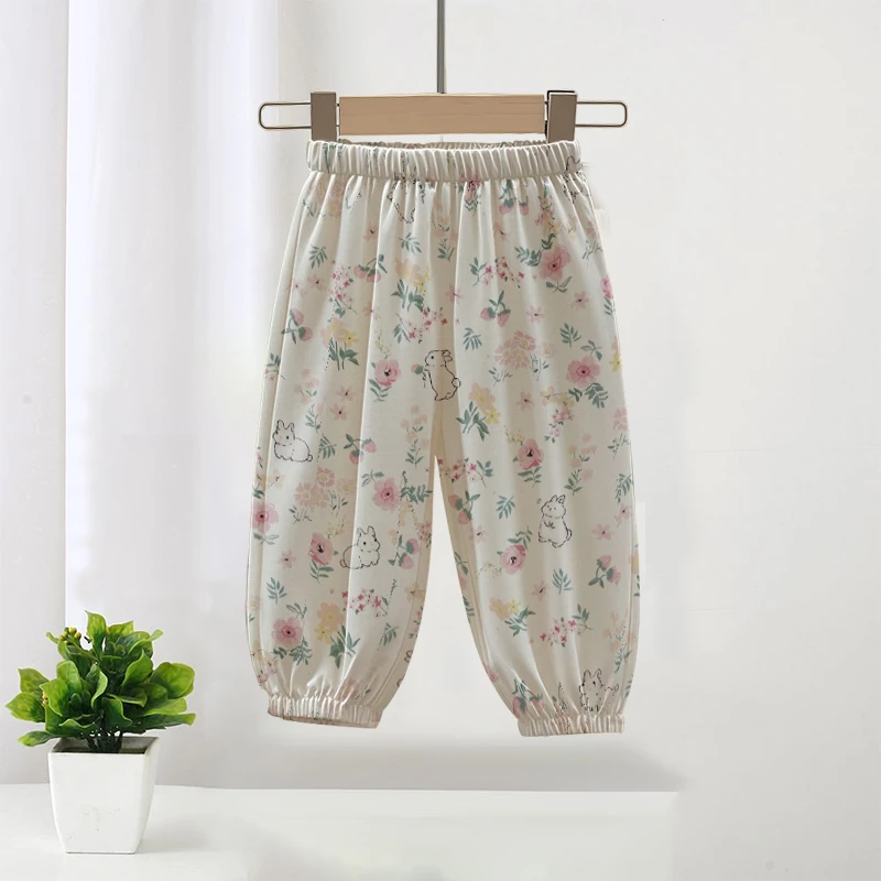 儿童冰丝长裤夏季新款薄款宝宝宽松女童束脚裤防蚊裤男童时尚裤子