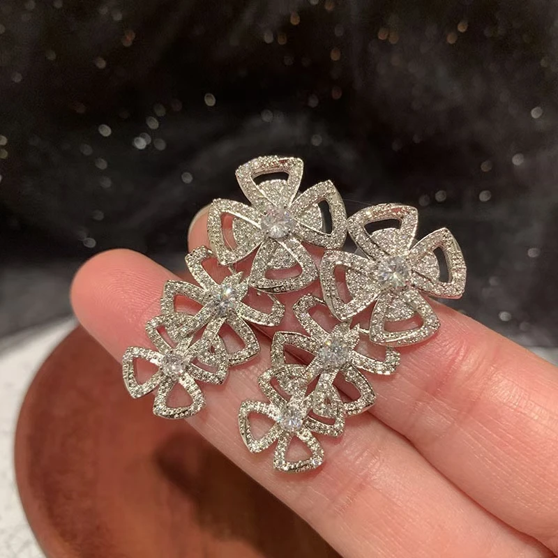铜合金锆石耳饰 玫瑰的故事刘亦菲同款轻奢四季花耳钉
